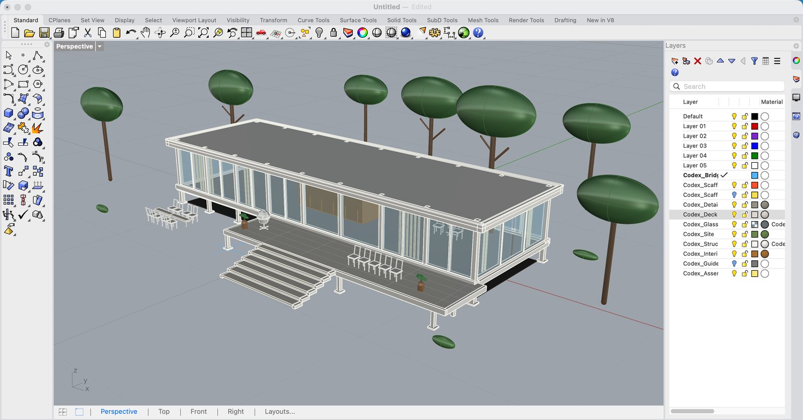 Rhino Codex 输出:Farnsworth House 重建